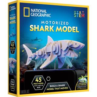 National Geographic Motoriseret haj 3D-puslespil-45-delt 3D-tr?model Kit med lys-up motoriseret displaybase med 8 lysindstillinger 3D-puslespil t