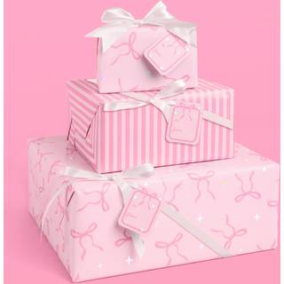 xo Fetti Pink sljfer og striber indpakningspapir + tagst - 12 ark | Girly Fdselsdagsgaveindpakning Dekorativ juletaske Polterabend Favor