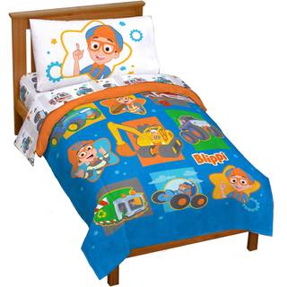 Jay Franco Blippi & Meekah Trucks Toddler Comforter Set - 4 Stykke Bl? senget?j Set & Pillow Cover - Super Soft Microfiber Bed Set