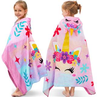 JOIEDOMI Unicorn h?tteh?ndkl?der til b?rn - Bl?dt 100 % bomuld Strandh?ndkl?de til b?rn - 30"""" x 50"""" til 3-10 ?r Drenge Piger - Strandh?tte ponc