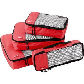 Amazon Essentials 4-delt pakke terninger Rejsetilbeh?r S?t Bagageorganisator med dobbelt lynl?snettop 100 % polyester Lille/medium/stor/slank r?d