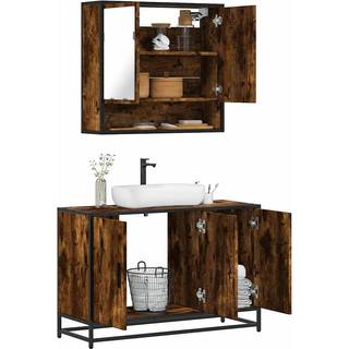 møbelsæt til badeværelse 2 dele konstrueret træ røget eg