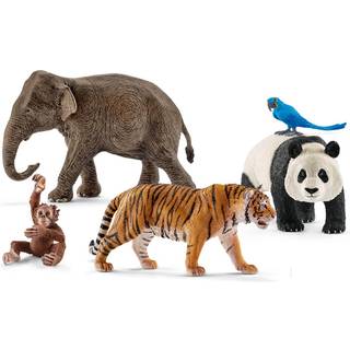 Schleich Wild Animal Toys 5-stykke sæt realistiske dyrefigurer inklusive gigantiske panda tiger hyacinth makaw orangutan cub og asiatisk elefant