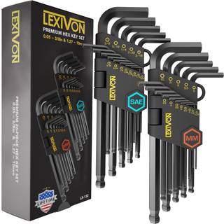 Lexivon Allen Wrenches sætter 26-delt premium Metric & SAE Hex Keys L-formet lang armkugle end design industriel kvalitet S2 legering stål (LX-13
