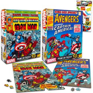 Avengers Puslespil - Captain America & Iron Man 2x300 stk s?t plus klisterm?rker | Marvel Superhelte-puslespil til b?rn, teenagere og voksne