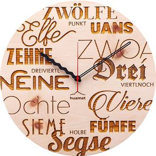 Huamet CH40-A2413 Holz-Wanduhr Textuhr Zirbe Ø 30 cm