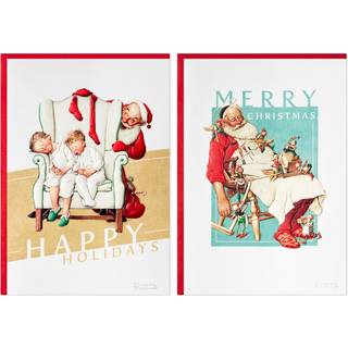 Hallmark Norman Rockwell Boxed Christmas Cards (40 kort og 40 konvolutter) Snoozing Santa Sleepy Kids
