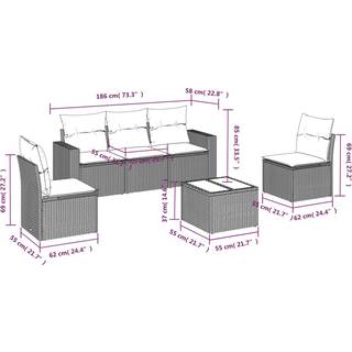 Sofasæt Til Haven 6 Dele Med Hynder Polyrattan - Grå / Med bord