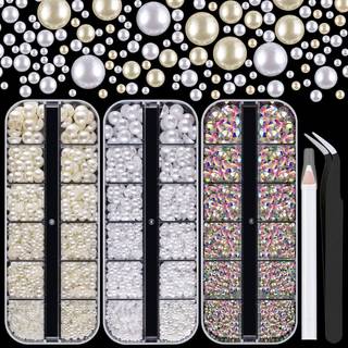 4000pcs fladback rhinestones og halv runde perler s?t #39 Multi size glas AB krystaller plast flad baghvide & beige kuppel perle med pickup blyan