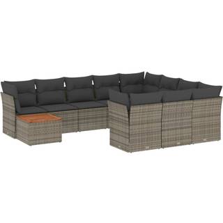 Loungesæt Til Haven 11 Dele Med Hynder Polyrattan - Grå / bord 4x hjørnedel 6x midterdel
