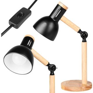 Bordlampe i sort metal og træ - 1,5 meter ledning, E27 fatning, uden lyskilde