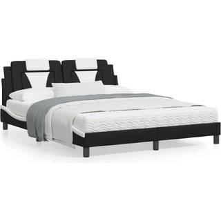 Sengeramme Med Sengegavl Kunstlæder - Sort og hvid / 160 x 200 cm