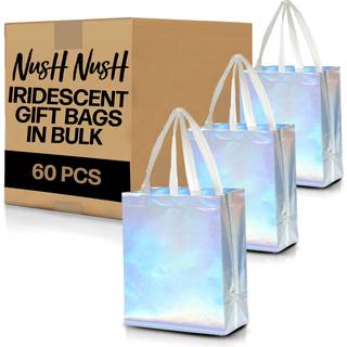 Nush Nush S?t med 60 iriserende gaveposer i bulk - holografiske genanvendelige gaveposer mellemst?rrelse - til sm? virksomheder som goodiebags F?
