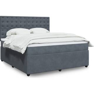 Kontinentalseng Med Madras Fløjl Mørkegrå - knapper / 180 x 200 cm