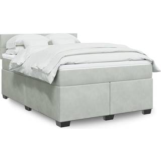 Kontinentalseng Med Madras Fløjl Lysegrå - Blok med firkanter / 160 x 200 cm