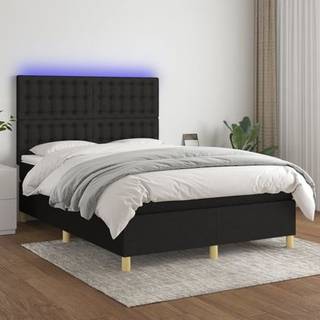 kontinentalseng med LED-lys 140x200 cm stof sort