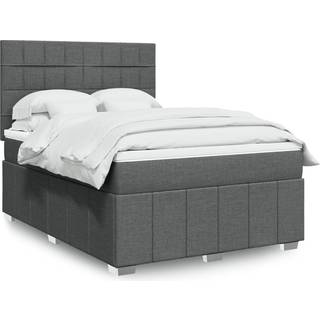 Kontinentalseng Med Madras Stof Mørkegrå - Blok med firkanter / 160 x 200 cm