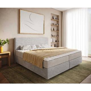 Boxspringbett Dream-Well Cord Silbergrau 200x200 cm mit Taschenfederkernmatratze und Topper Visco