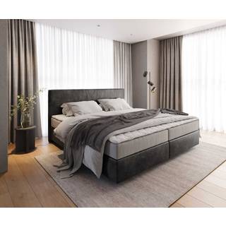 Boxspringbett Dream-Well Mikrofaser Anthrazit Vintage 200x200 cm mit Taschenfederkernmatratze und Topper Visco