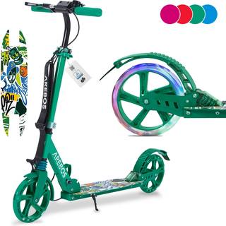 Arebos® løbehjul med LED-dæk, hånd- og pedalbremse, klokke, støttefod, bærestrop