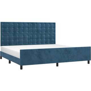 Sengeramme Uden Madras Fløjl Mørkeblå - knapper / 200 x 200 cm