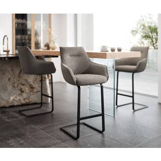 Barstuhl Alja-Flex Bouclé Silbergrau Freischwinger flach Metall Schwarz Taschenfederkern - Silbergrau, Schwarz