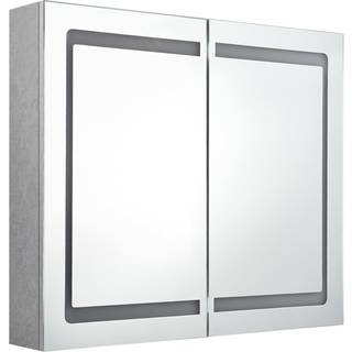 badeværelsesskab med spejl + LED-lys 80x12x68 cm betongrå