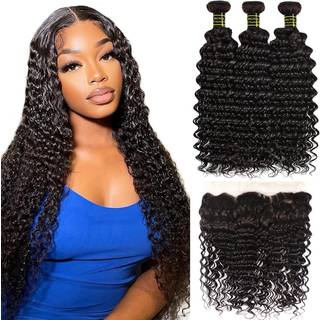 Recifeya Brazilian Deep Wave Blonde Frontal med bundter Jomfru menneskehr Dybe krllede bundter re-til-re Blonde Frontal med bundter100 % ubeh