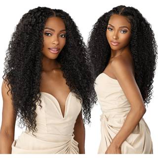 Sensationnel What Lace 13x6 Parykker - Aleena Lacefrontal Hand Bundet glueless syntetisk med naturlig tæthed forudopfyldt hårgrænse (1B offblack)