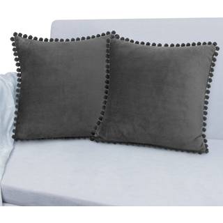 Pavilia mørkegrå kastpudebetræk med Pom Pom 20x20 Sæt med 2 dekorative pudebetræk til soveværelse æstetiske små kastpuder, der