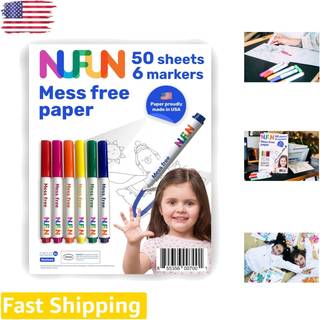 Nufun Activity Mess Free Set - Børn skaber ingen rod med særlige farvelægningspapir gave til småbørn og børn 50 blanke sider og 6 markører