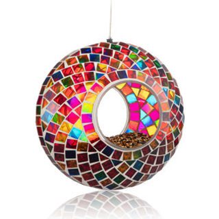 Baghaven udtryk h?ngende glasfuglf?der - flerfarvet - Flyv gennem fuglefremf?rere til uden for mosaikfuglfoderrunde form Wild Birdfeeder