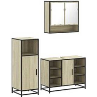 møbelsæt til badeværelse 3 dele konstrueret træ sonoma-eg