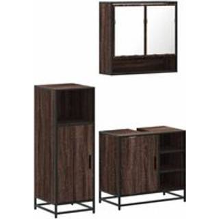 Møbelsæt Til Badeværelse 3 Dele Konstrueret Træ - Brun eg
