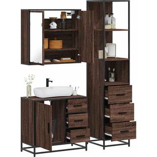 Møbelsæt Til Badeværelse 3 Dele Konstrueret Træ - Brun eg