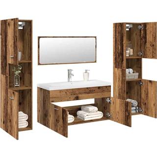 møbelsæt til badeværelse 5 dele konstrueret træ antikt træ