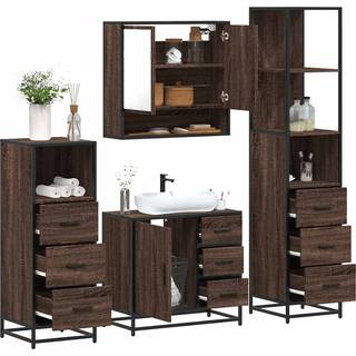 møbelsæt til badeværelse 4 dele konstrueret træ brunt egetræ