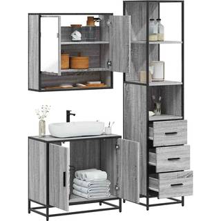 møbelsæt til badeværelse 3 dele konstrueret træ grå sonoma-eg