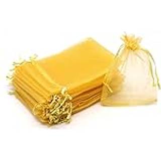 Bezall 50pcs Golden Organza Bags 4x6 tommer Sheer Drawstring Baby Shower Fav?r poser Mesh smykkerposer Bryllup Candy Giftposer