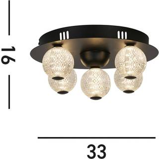 LED-loftlampe Asteroid, sort Ø 33 cm stål/akryl 5 lyskilder.