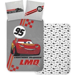 Cars sengetøj 100x140 cm - Gråt junior sengesæt med Lynet McQueen - Vendbart motiv - 100% bomulds sengelinned