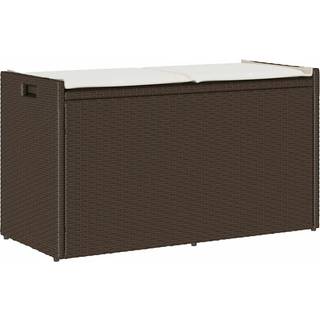 udendørs opbevaringsbænk med hynde 100 cm polyrattan brun