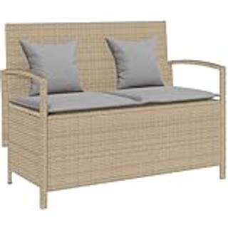 opbevaringsbænk til haven med hynde polyrattan beige