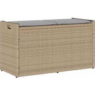 udendørs opbevaringsbænk med hynde 100 cm polyrattan beige
