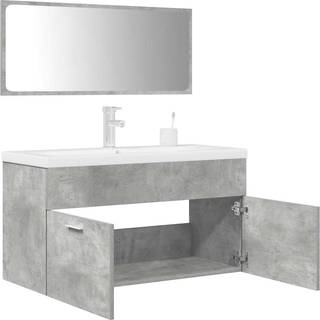 møbelsæt til badeværelse 3 dele konstrueret træ betongrå