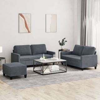 sofasæt 3 dele med hynder velour mørkegrå