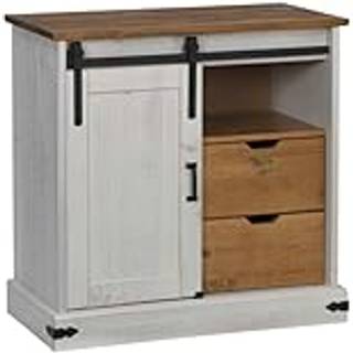 Skænk Halden Med Skydedør 80X40X80 Cm Massivt Træ - Hvid