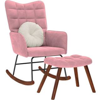 Gyngestol Fløjl - Lyserød / Med fodskammel