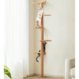Fukumaru Tall Cat Tree 5-lags gulv til loft katte tårn vægmonteret killing skraber post vild simulering killinger væghylder egnet til stigning i