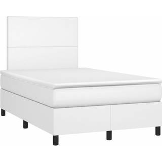 Kontinentalseng Med Led-Lys Kunstlæder Hvid - Med ensartet mønster / 120 x 200 cm